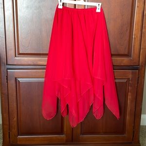 Stevie nicks styled red chiffon handkerchief skirt layered